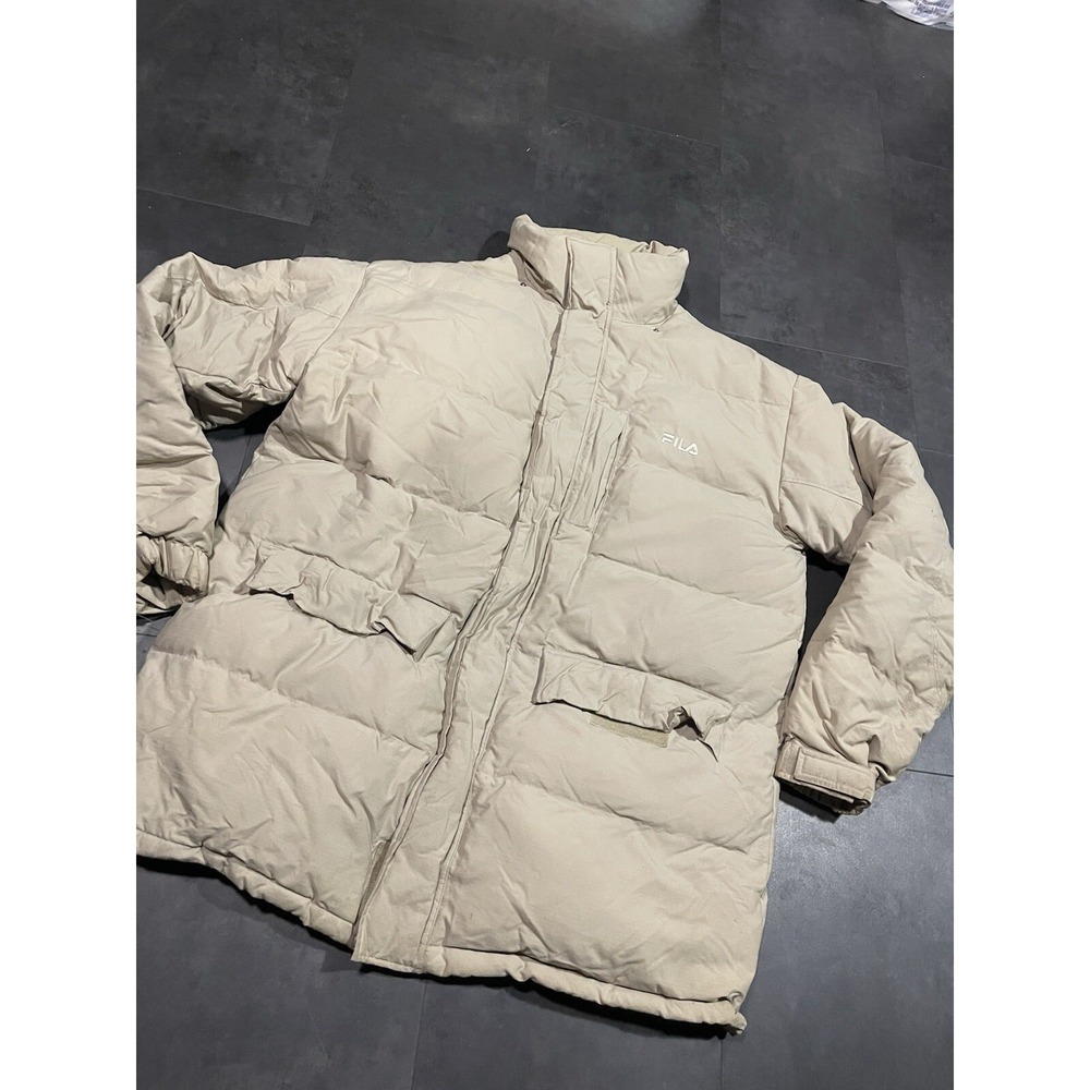 Vintage Fila ‎ GOOSE DOWN Coat XL Cream Full Zip Pockets -200